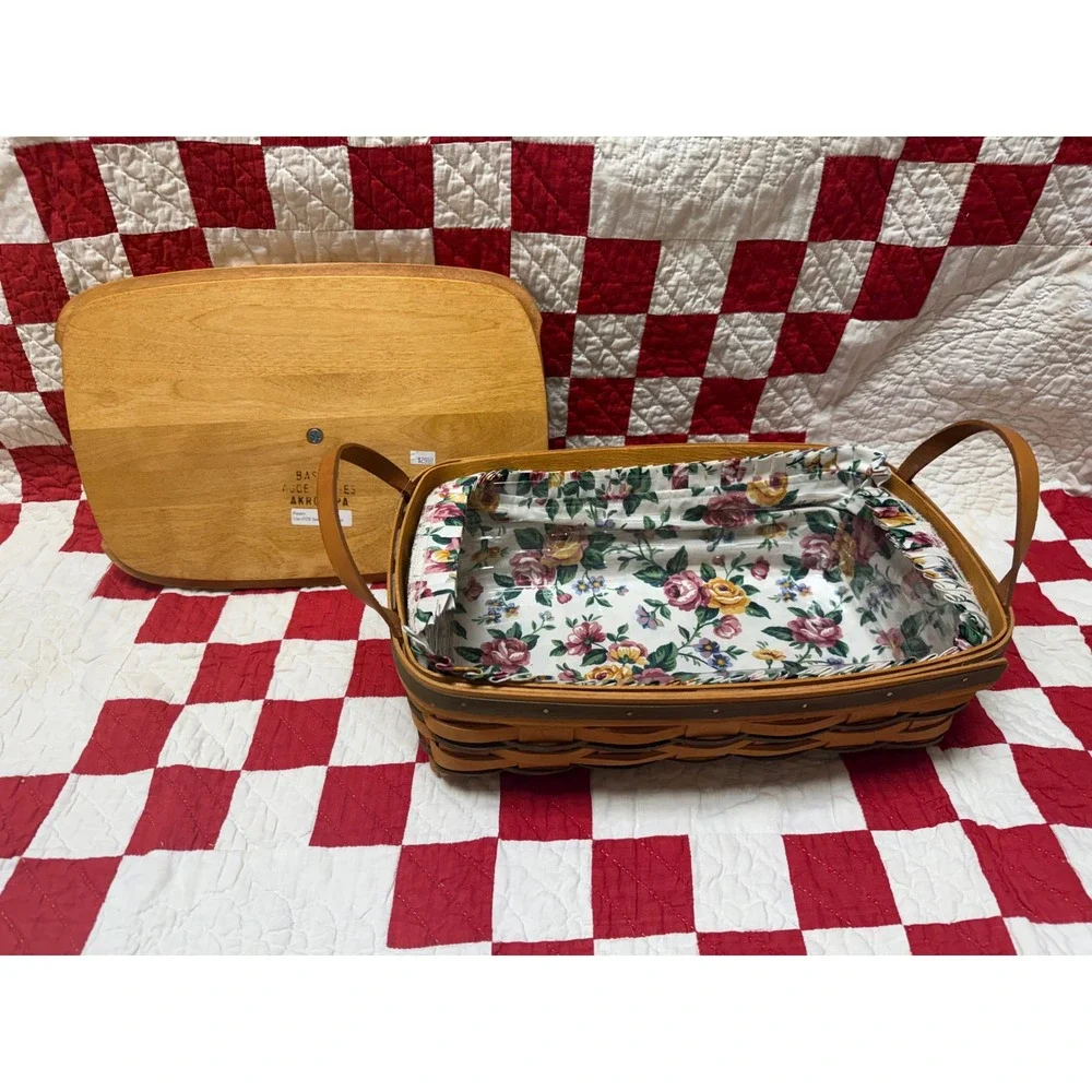 RARE !Longaberger 1997 Basket Ivy Painted Lid Floral Liner Plastic Protector